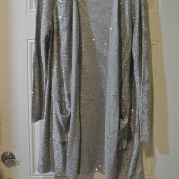WOMENS XL GRAY CARDIGAN WITH SEQUINS - Picture 2 of 4